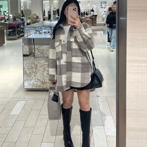 H&M Neutral Plaid Shacket in Cream and Taupe